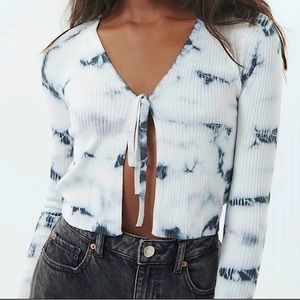 Rue 21 Tie Front Rib Knit Navy Tie-dye Cardigan